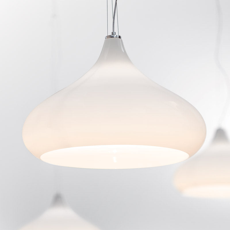 Mazzega 1946 Chestnut 59" Polished Chrome Pendant Light With White Glass Shade