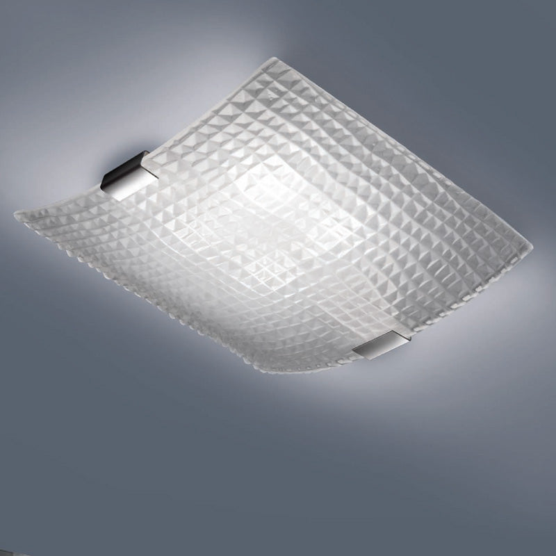 Mazzega 1946 Crocodile 13" x 13" Polished Chrome Flush Mount Lighting With Transparent Crystal Glass Shade