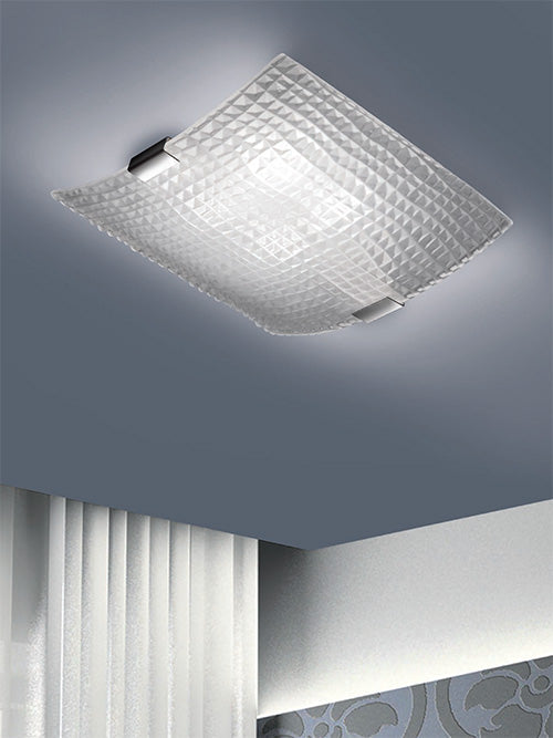 Mazzega 1946 Crocodile 17" x 17" Polished Chrome Flush Mount Lighting With Transparent Crystal Glass Shade