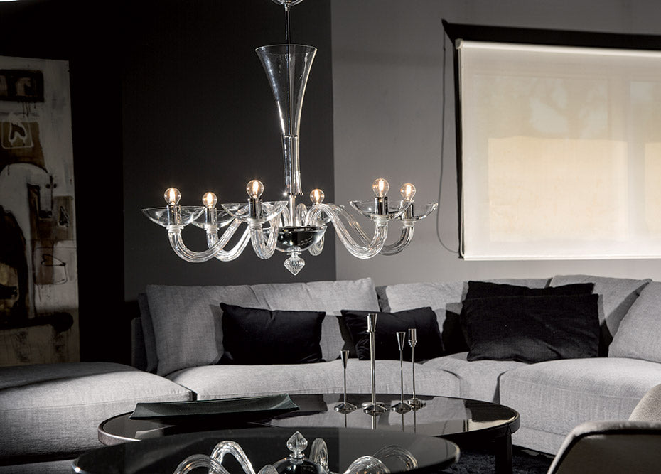 Mazzega 1946 Gaulo 6-Light Chandelier in Transparent Crystal Finish