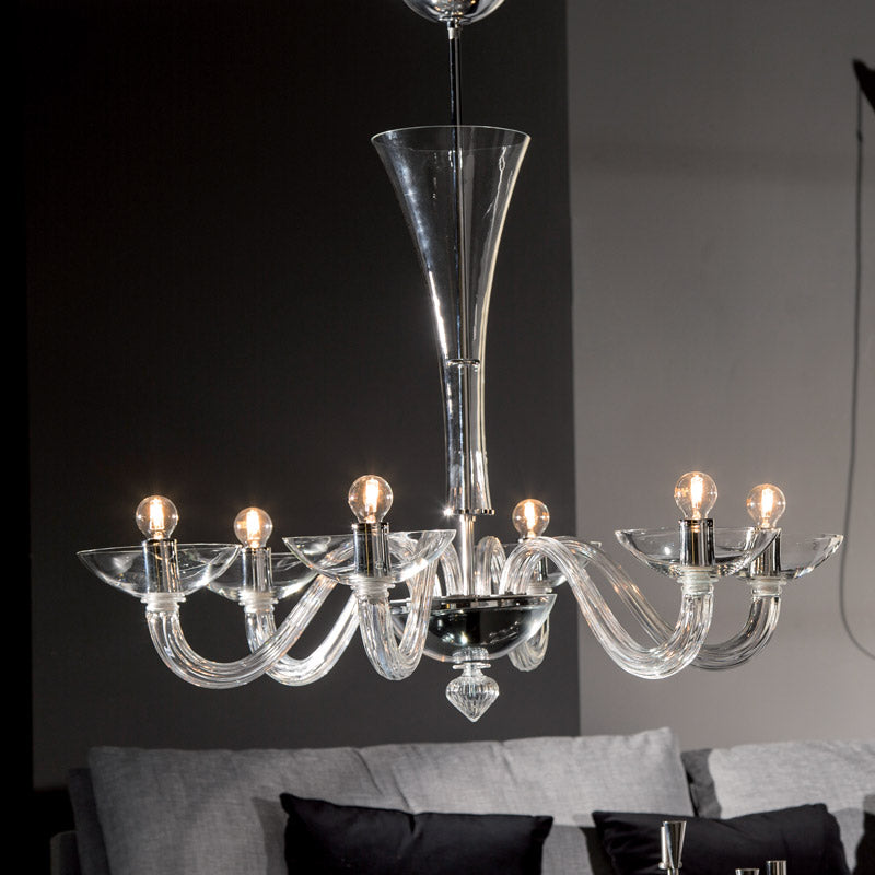 Mazzega 1946 Gaulo 6-Light Chandelier in Transparent Crystal Finish