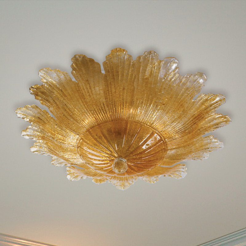 Mazzega 1946 Hypatus Ceiling Light in Amber Dew Finish