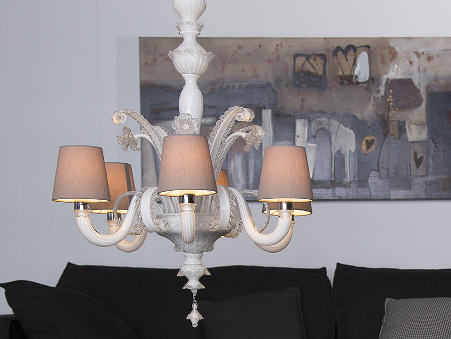 Mazzega 1946 Jesolo 6-Light Chandelier in White Finish