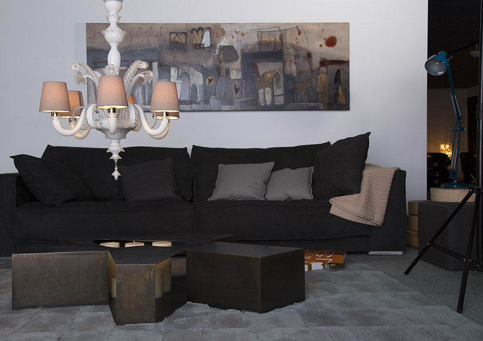 Mazzega 1946 Jesolo 6-Light Chandelier in White Finish