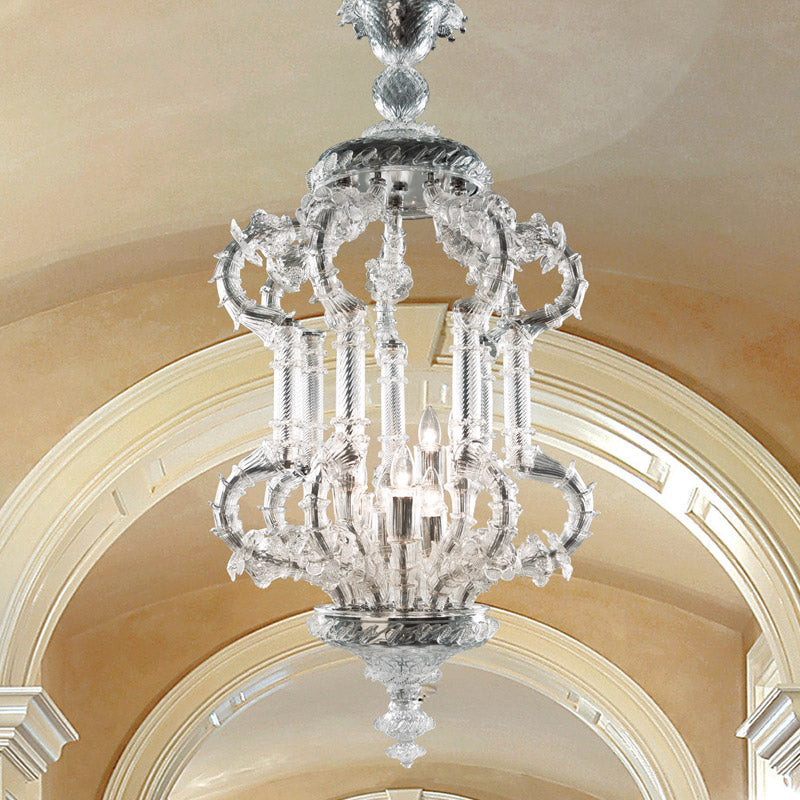 Mazzega 1946 Lido 7-Light Pendant Light in Transparent Crystal Finish