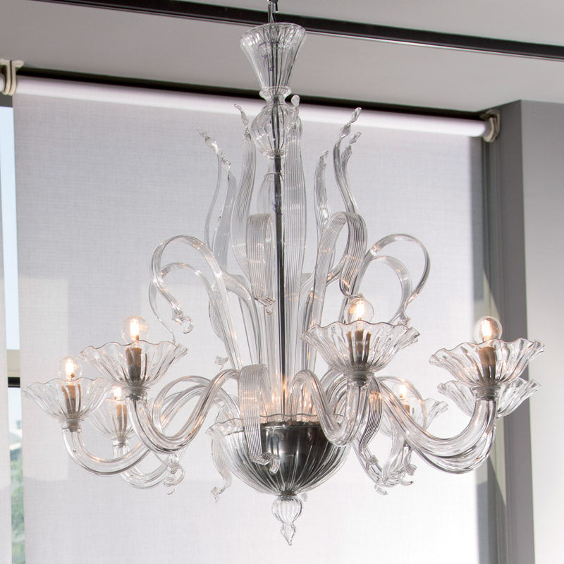 Mazzega 1946 Mazzorbo 6-Light Pendant Light in Transparent Crystal Finish