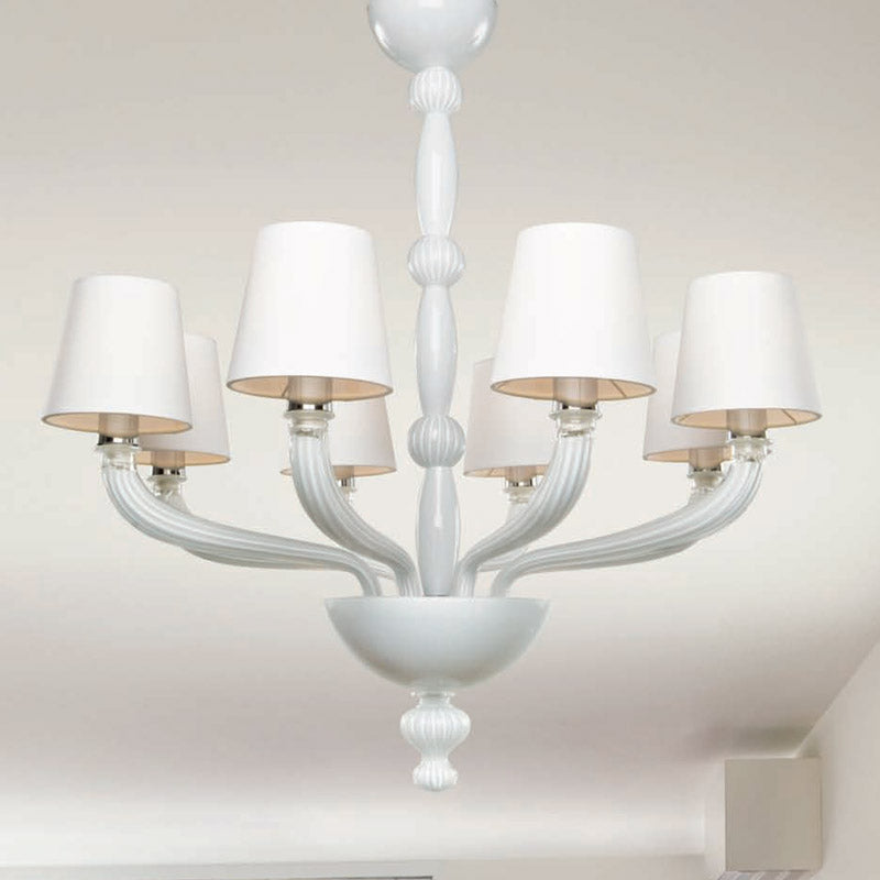 Mazzega 1946 Participation 8-Light Pendant Light in White Finish