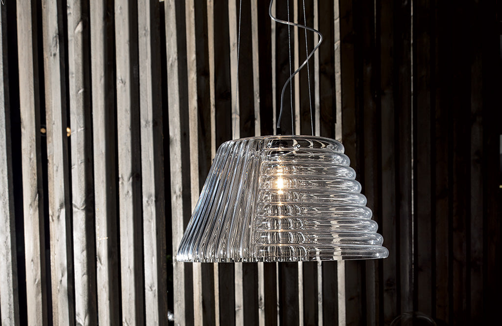 Mazzega 1946 Profiles Pendant Light in Transparent Smoked Finish
