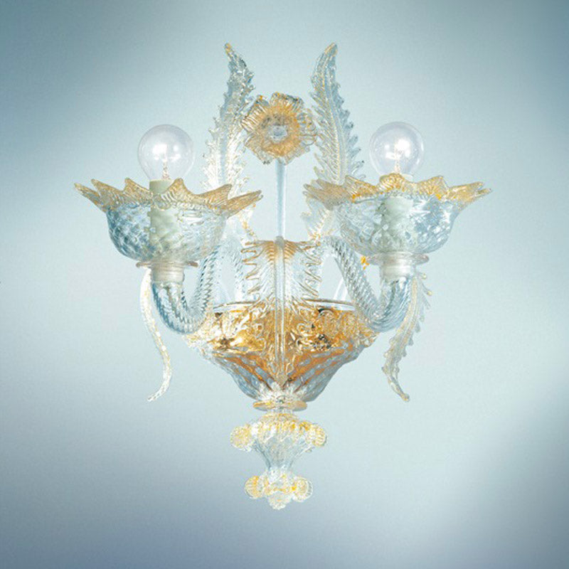 Mazzega 1946 San Clemente 2-Light Wall Lamp in Transparent Crystal Gold Finish