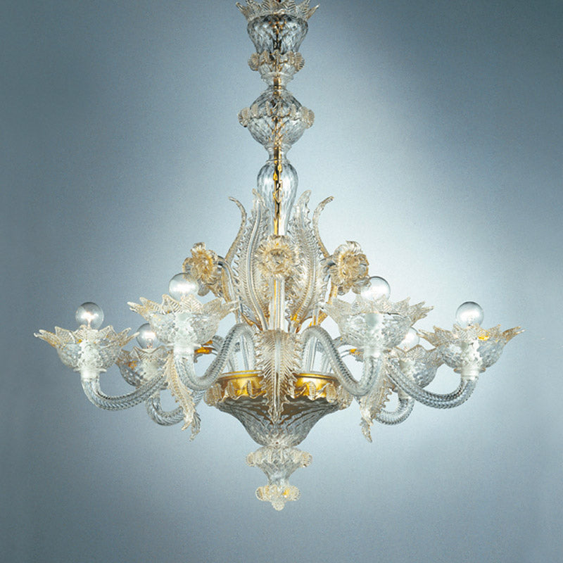 Mazzega 1946 San Clemente 6-Light Pendant Light in Transparent Crystal Gold Finish