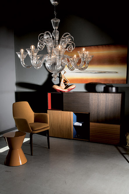 Mazzega 1946 San Servolo 8-Light Pendant Light in Transparent Crystal Finish