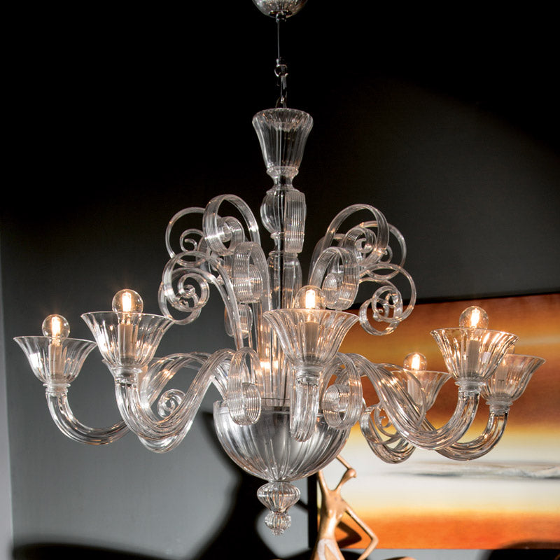 Mazzega 1946 San Servolo 8-Light Pendant Light in Transparent Crystal Finish