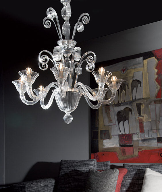 Mazzega 1946 Treporti 8-Light Chandelier Light in Transparent Crystal Finish