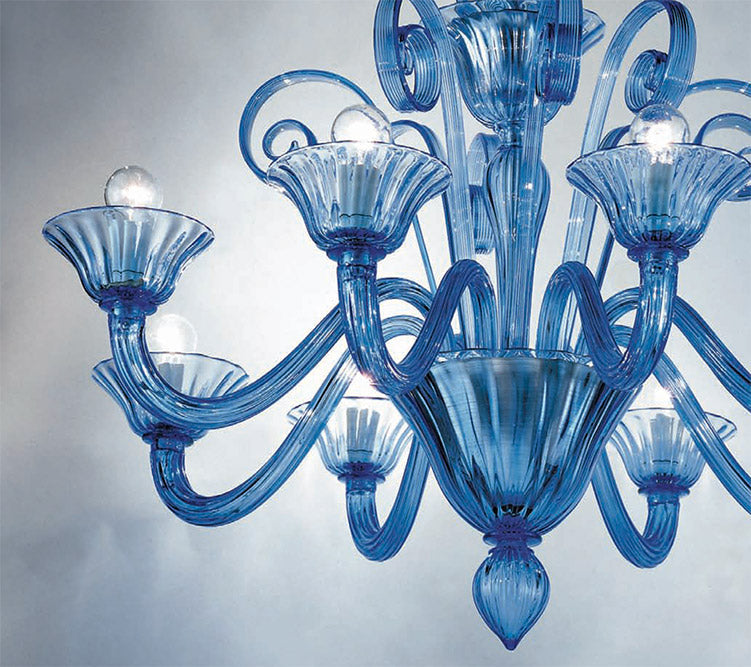 Mazzega 1946 Treporti 8-Light Chandelier Light in Transparent Light Blue Finish