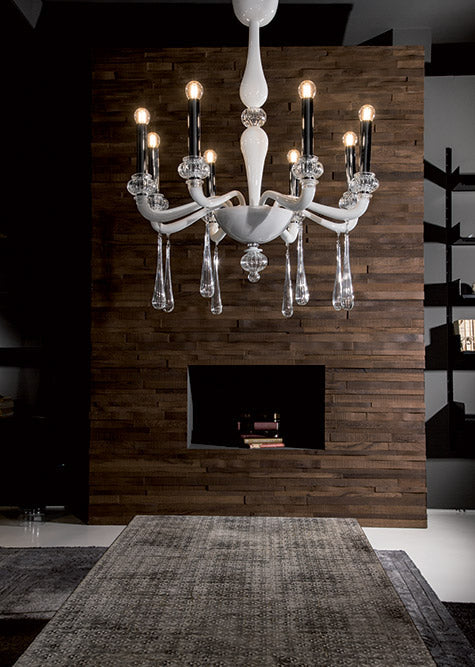 Mazzega 1946 Zinc 8-Light Chandelier Light in White Finish