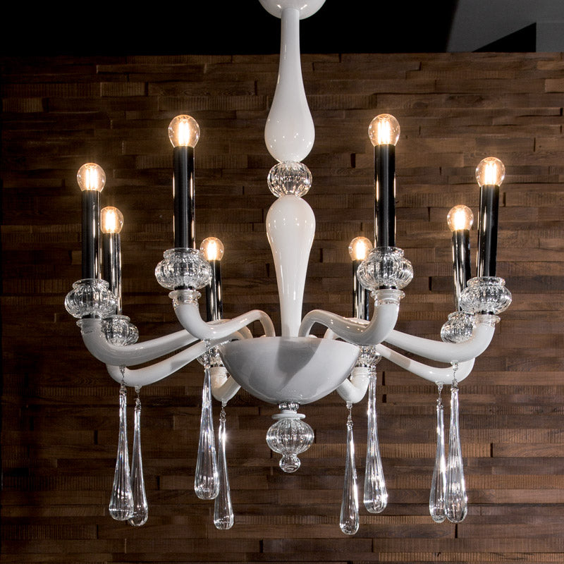 Mazzega 1946 Zinc 8-Light Chandelier Light in White Finish