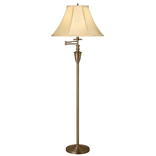 Medallion Lighting 59" Satin Antique Brass Swing Arm Steel Floor Lamp With Shantung Stretched Silk Bell Shade