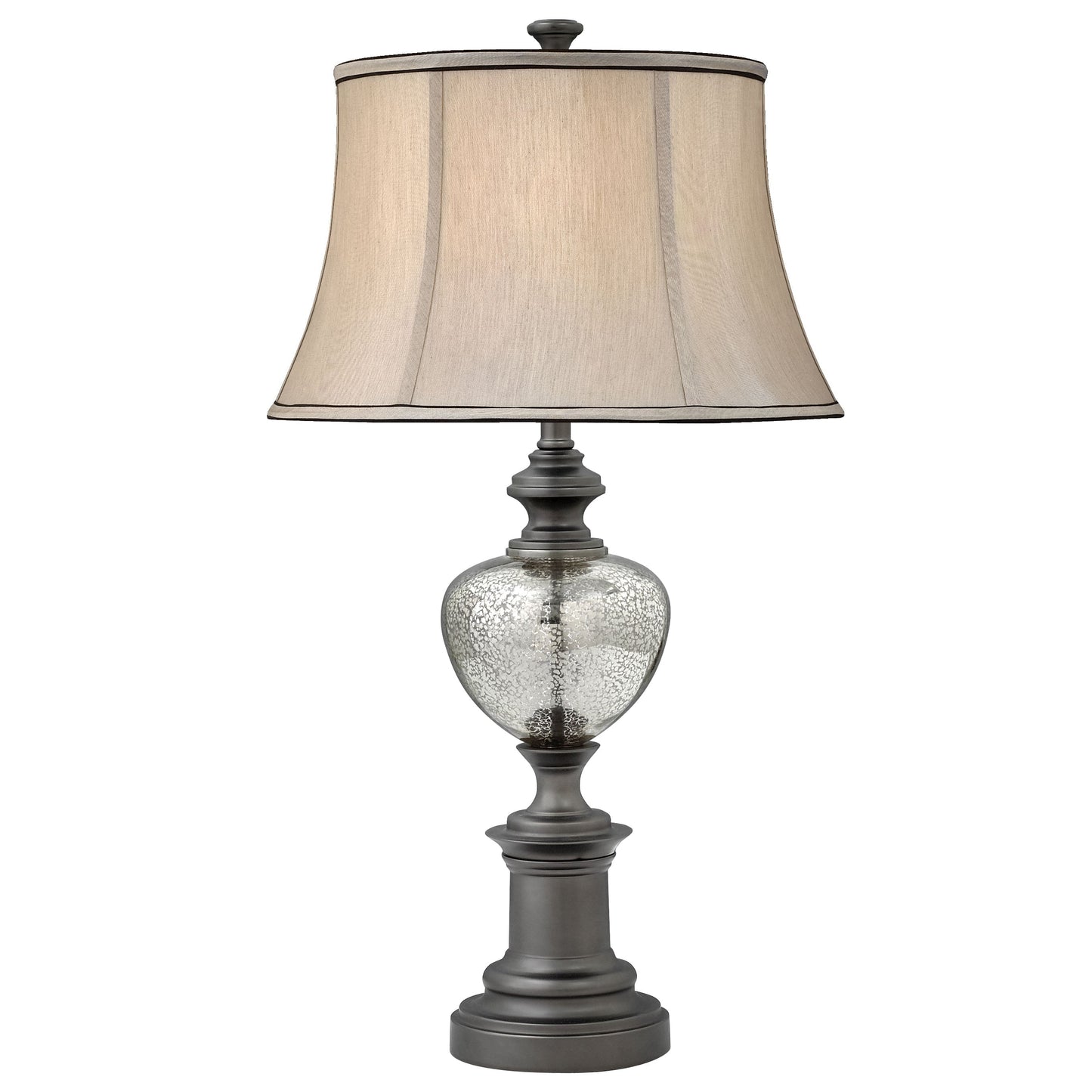 Medallion Lighting Acerra 30" Gunmetal and Mercury Glass Steel Table Lamp With Grey Silk Drum Shade