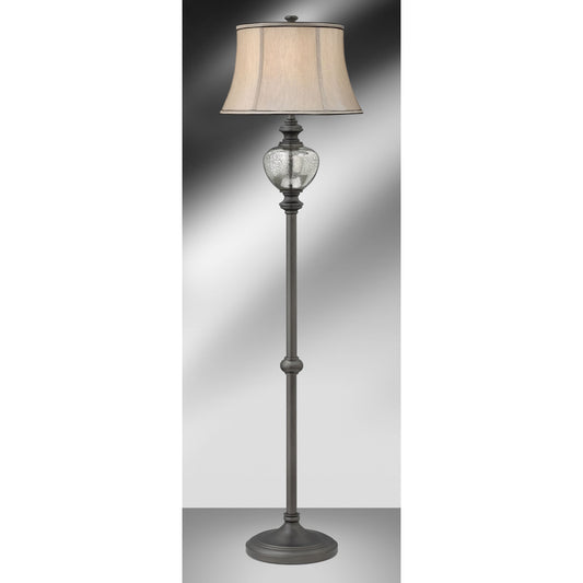 Medallion Lighting Acerra 63" Gunmetal and Mercury Glass Steel Floor Lamp With Grey Silk Drum Shade