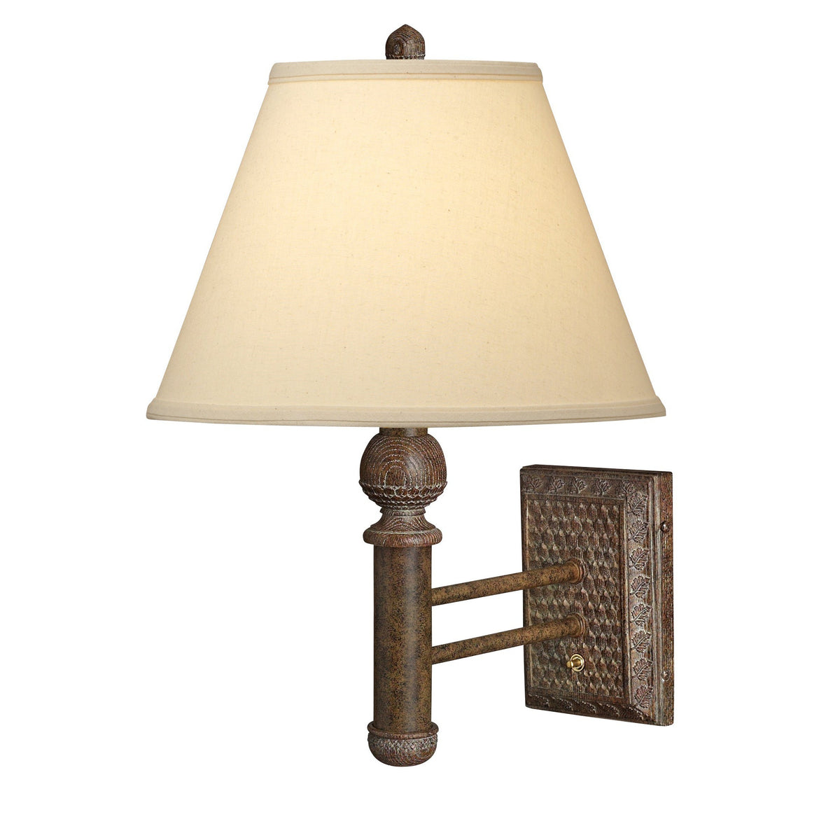 Medallion Lighting Acorn 19" Weathered Wood Resin/Steel Single Wall Lamp With Light Beige Fabric Bell Shade