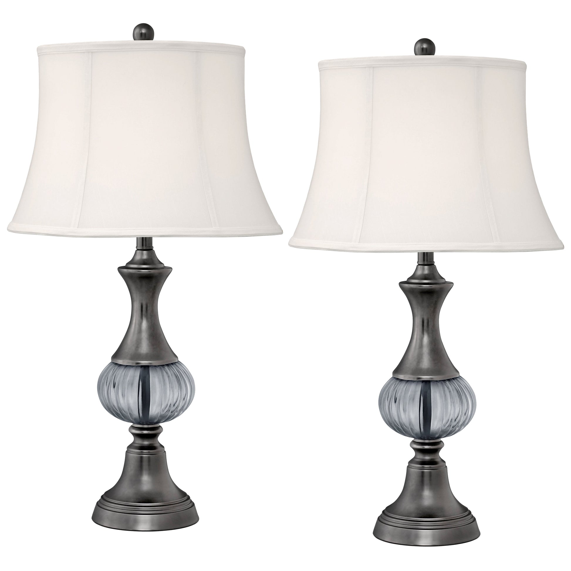 Medallion Lighting Ancona 30" Gunmetal and Smoke Steel Glass Table Lamp With Geneva White Drum Shade - Set of 2