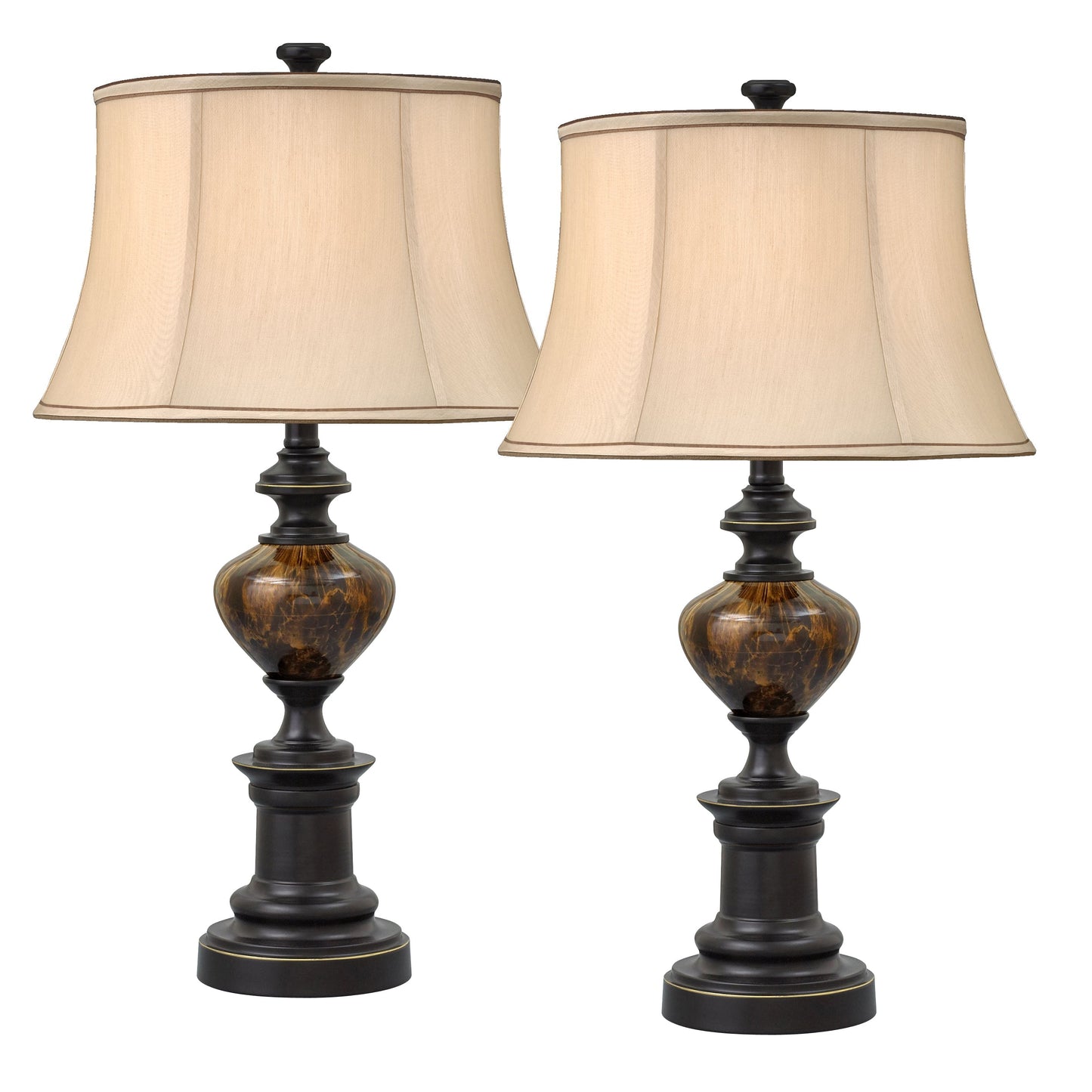 Medallion Lighting Argos 28" Madison Bronze and Dark Goldenrod Steel Table Lamp With Cream Silk Drum Shade - Set of 2