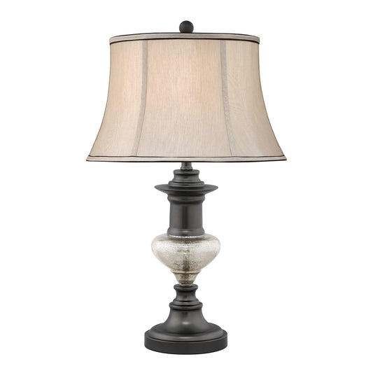 Medallion Lighting Arsizio 30" Gunmetal and Mercury Glass Steel Table Lamp With Grey Silk Bell Shade