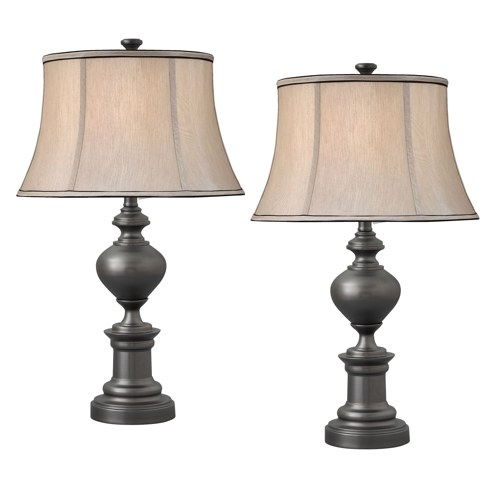 Medallion Lighting Athens 28" Gunmetal Steel Table Lamp With Grey Silk Drum Shade - Set of 2