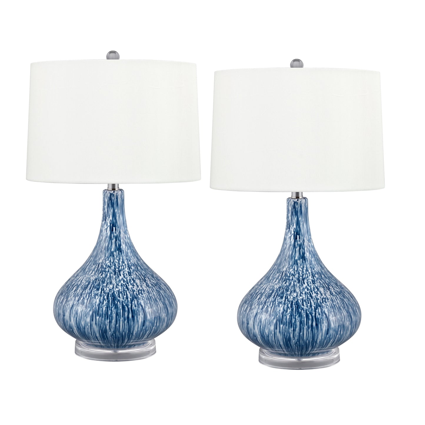 Medallion Lighting Atrani 28" Dappled Blue and White Glass Acrylic Table Lamp With White Fabric Drum Shade - Set of 2