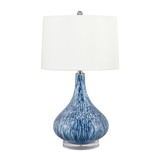 Medallion Lighting Atrani 28" Dappled Blue and White Glass Acrylic Table Lamp With White Fabric Drum Shade