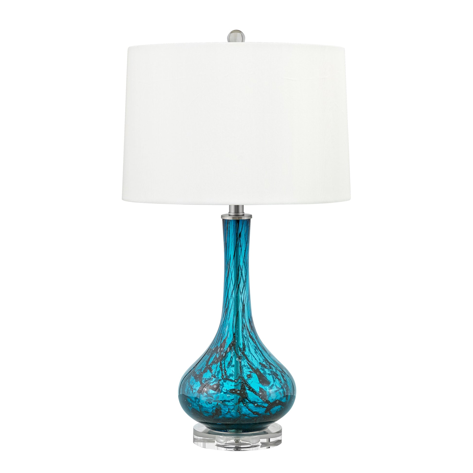 Medallion Lighting Aversa 27" Teal and Black Fused Glass Table Lamp With White Fabric Drum Shade