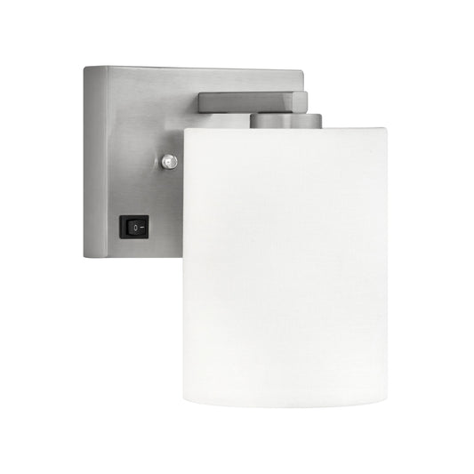 Medallion Lighting Azure 8" Brushed Steel Headboard Light With White Cylinder Shade