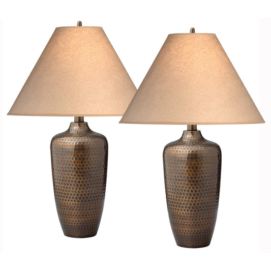 Medallion Lighting Azusa 29" Hammered Bronze Resin Table Lamp With Dark Beige Parchment Tapered Shade - Set of 2