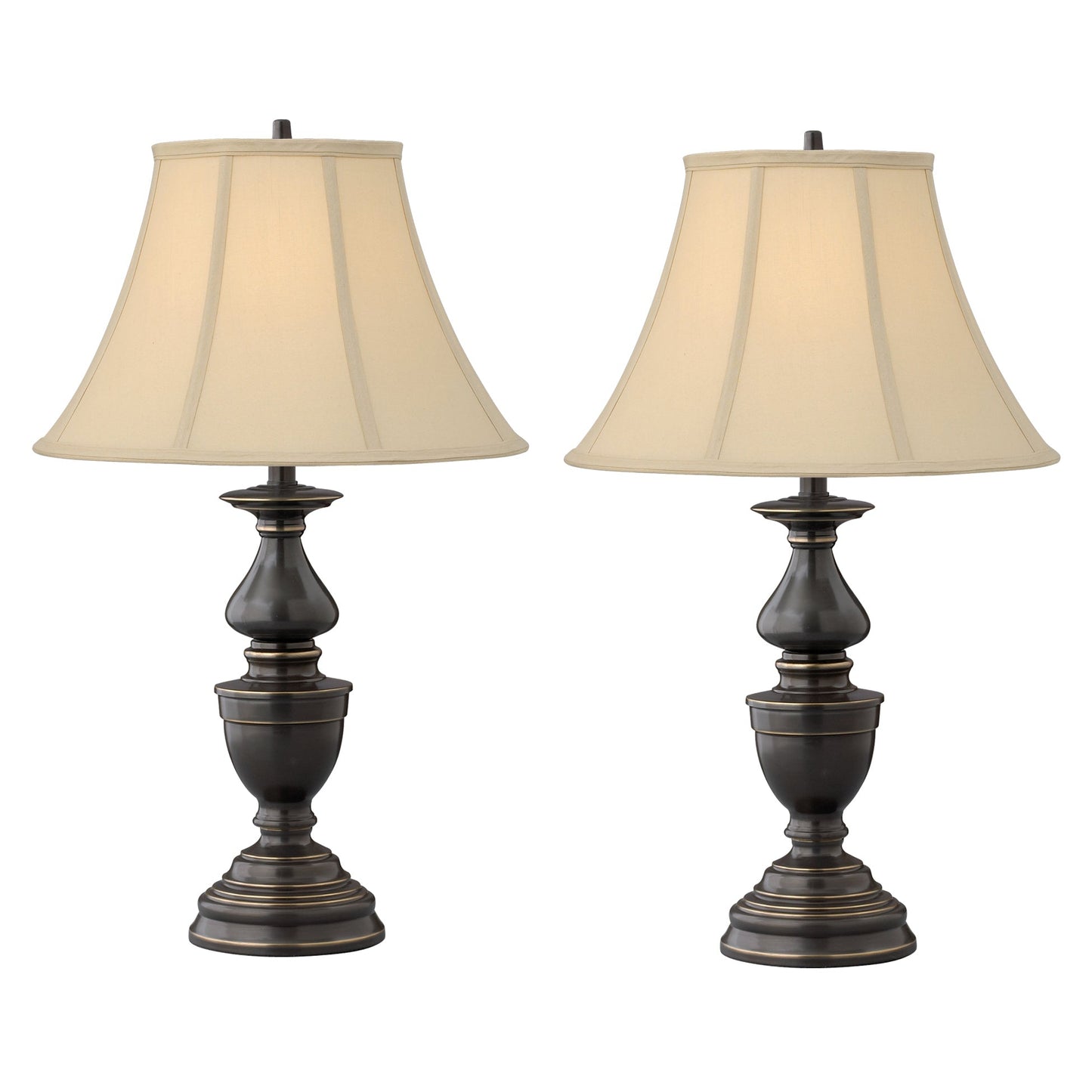 Medallion Lighting Balustrade 30" Madison Bronze Steel Table Lamp With Shantung Stretched Bell Shade - Set of 2