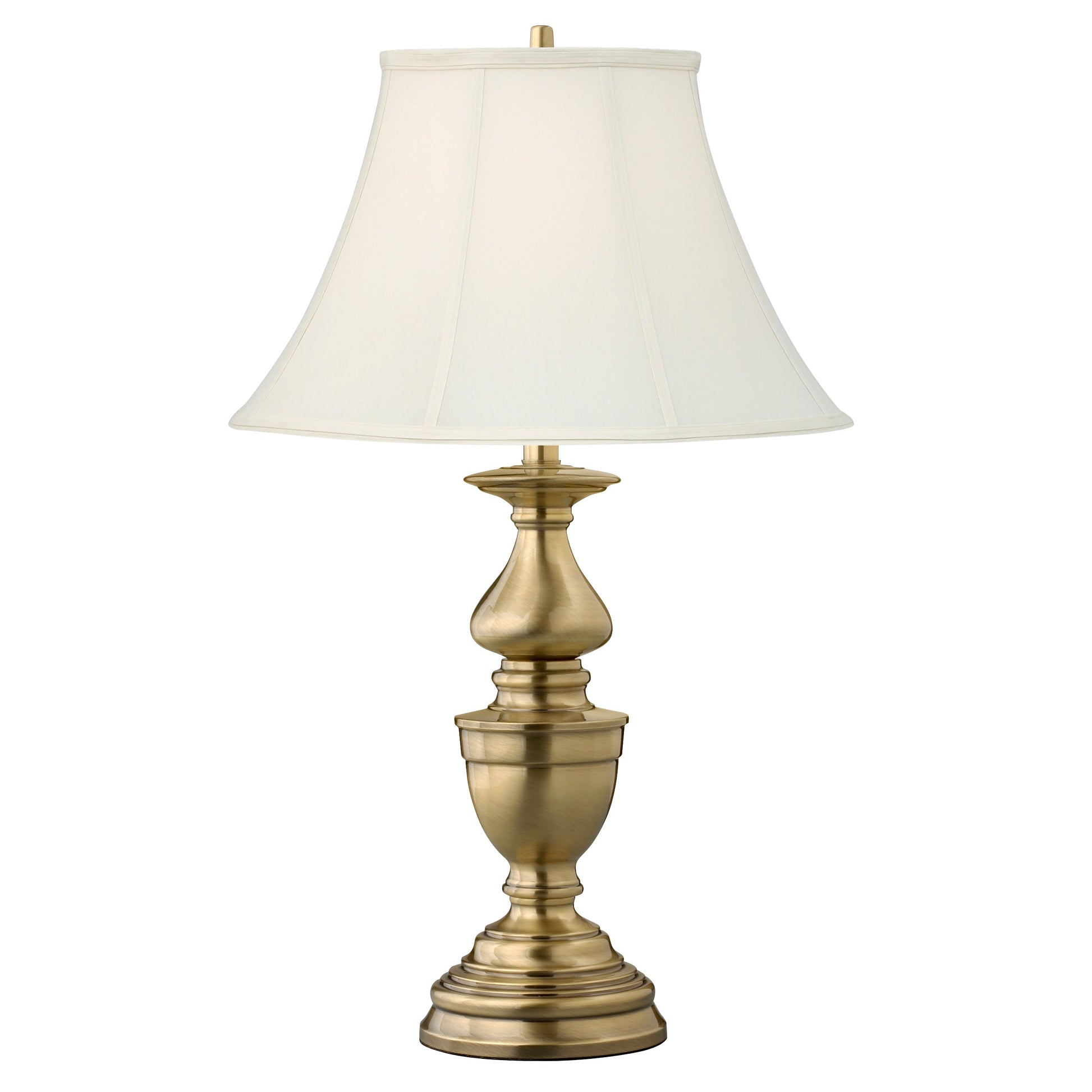 Medallion Lighting Balustrade 30" Satin Antique Brass Steel Table Lamp With Eggshell Stretched Silk Bell Shade