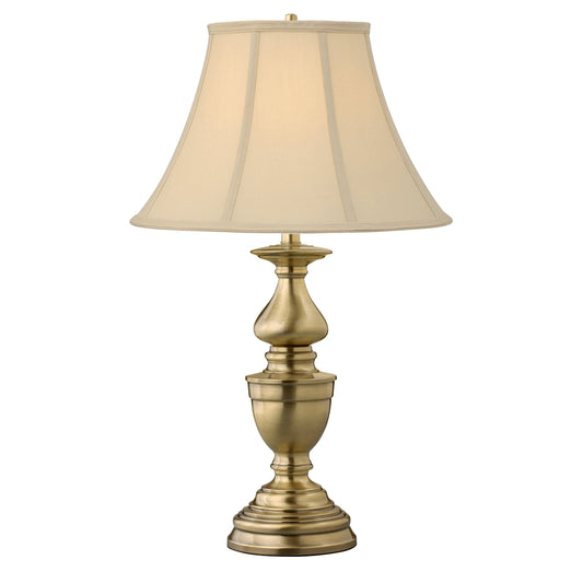Medallion Lighting Balustrade 30" Satin Antique Brass Steel Table Lamp With Shantung Stretched Silk Bell Shade