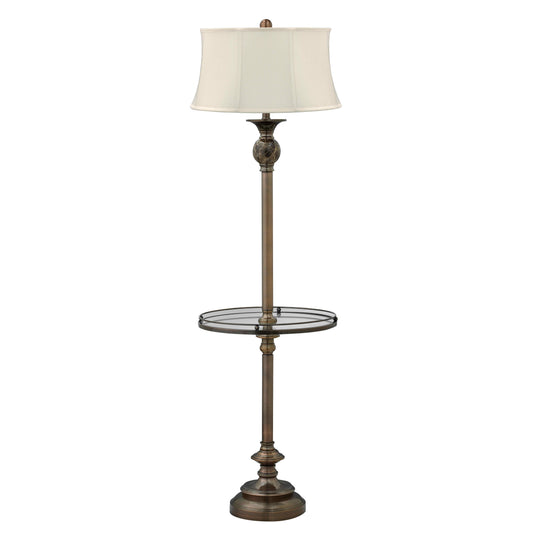 Medallion Lighting Bari 61" Legacy Bronze and Marble Ball Steel Floor Lamp With Glass Tray With Gallery Ring and Eggshell Stretched Silk Drum Shade