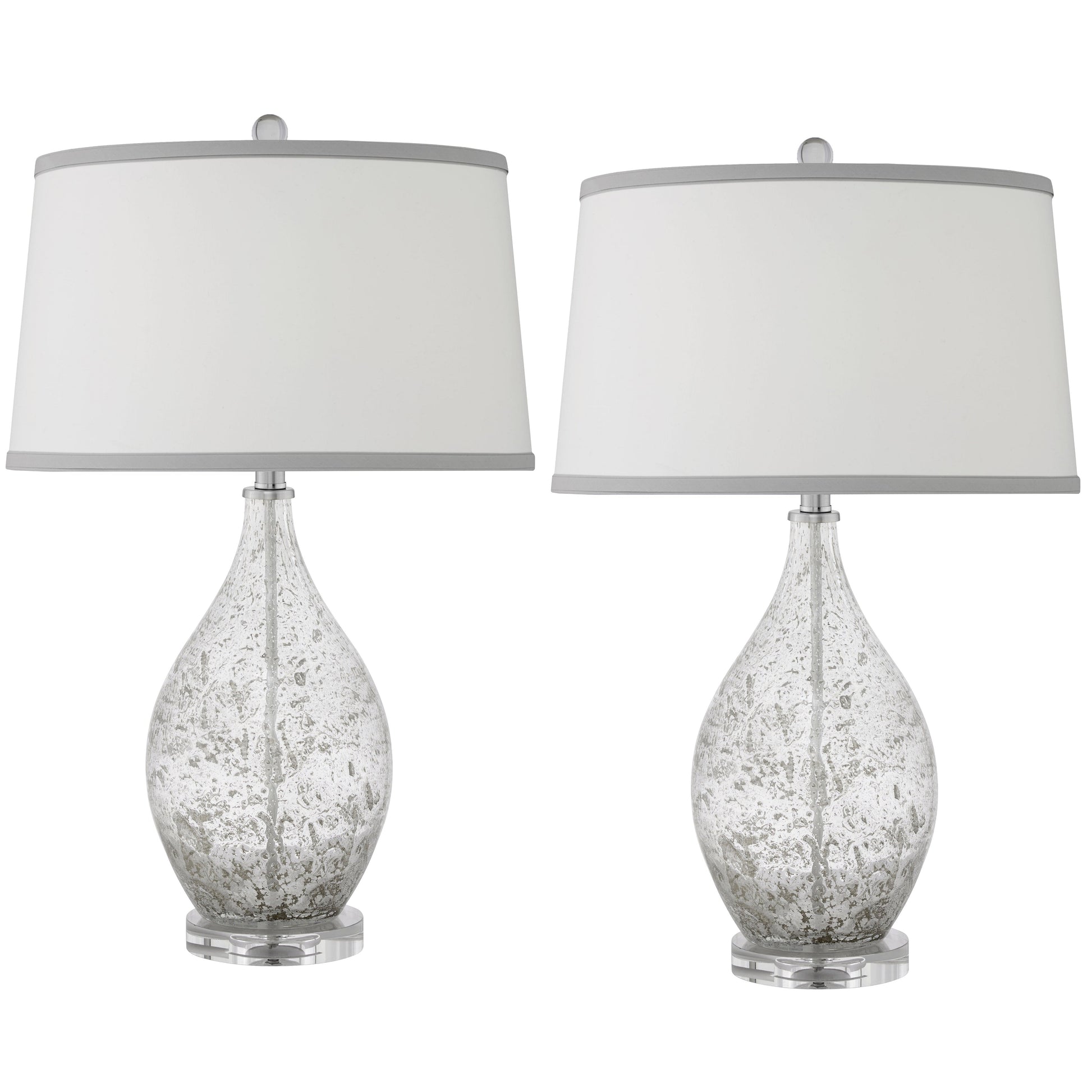 Medallion Lighting Barletta 28" Grey Speckled Glass Acrylic Table Lamp With White Fabric Drum Shade - Set of 2