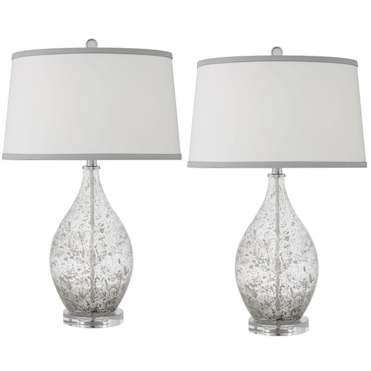 Medallion Lighting Barletta 28" Grey Speckled Glass Acrylic Table Lamp With White Fabric Drum Shade - Set of 2