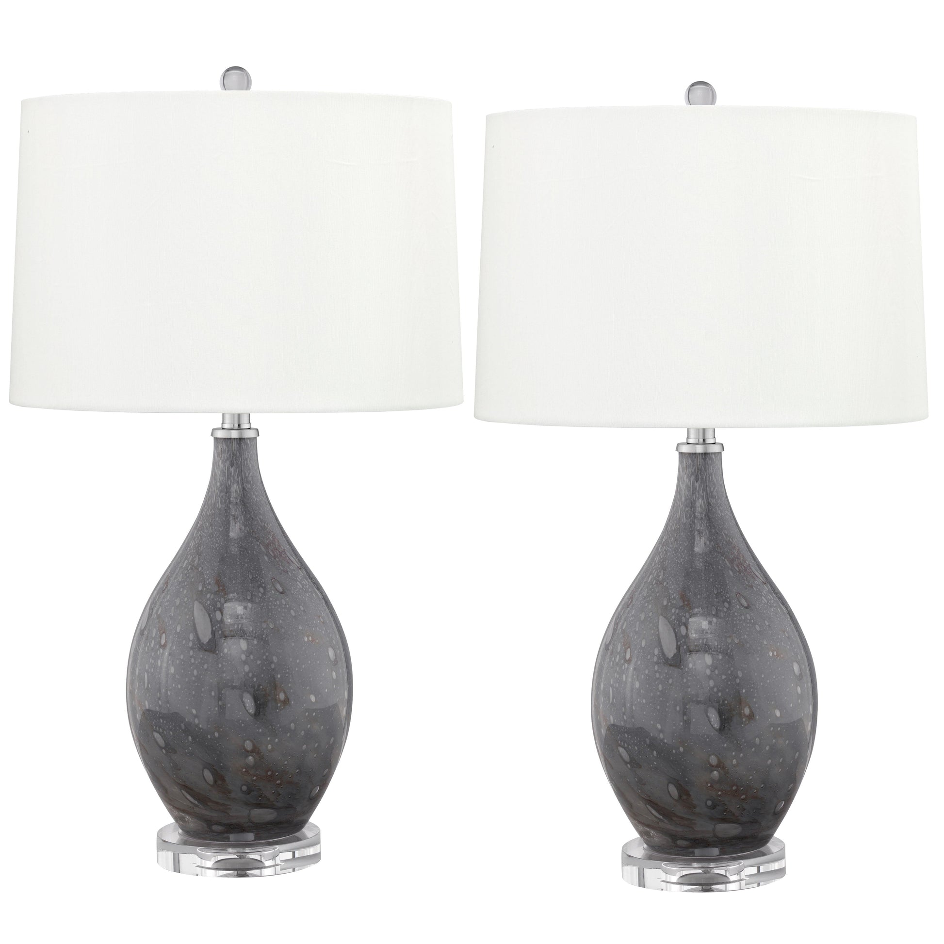 Medallion Lighting Bolzano 28" Grey Bubbled Glass Acrylic Table Lamp With White Fabric Drum Shade - Set of 2