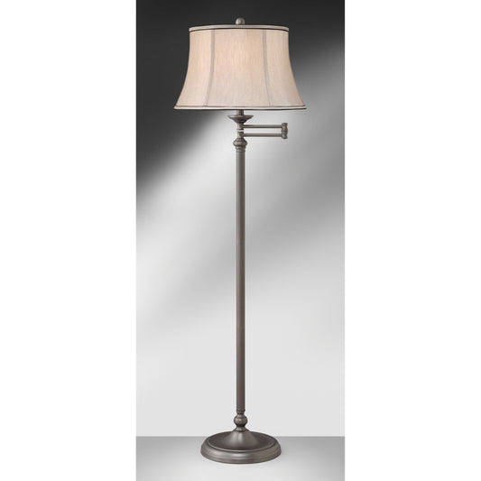 Medallion Lighting Brantford 61" Gunmetal Swing Arm Steel Floor Lamp With Gray Silk Drum Shade