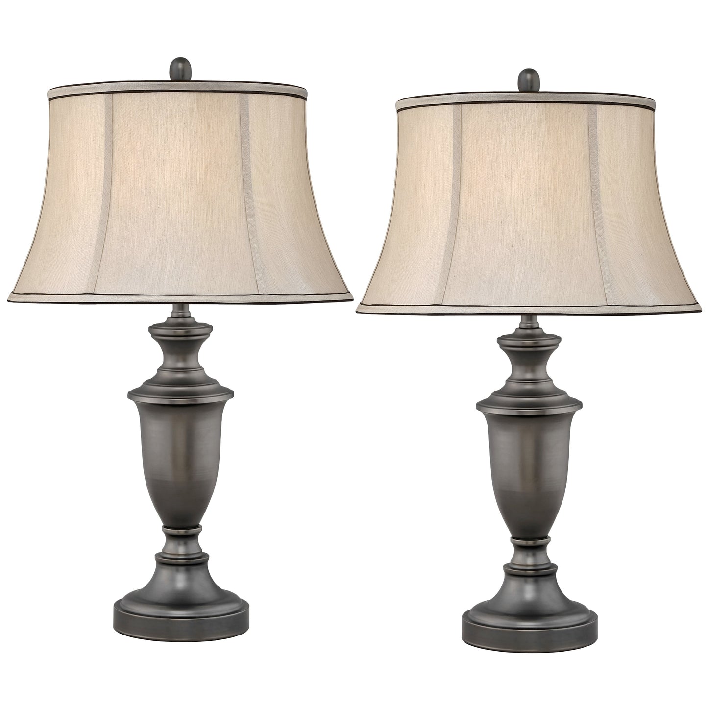 Medallion Lighting Cagliari 30" Gunmetal Steel Table Lamp With USB Port and Gray Silk Bell Shade - Set of 2