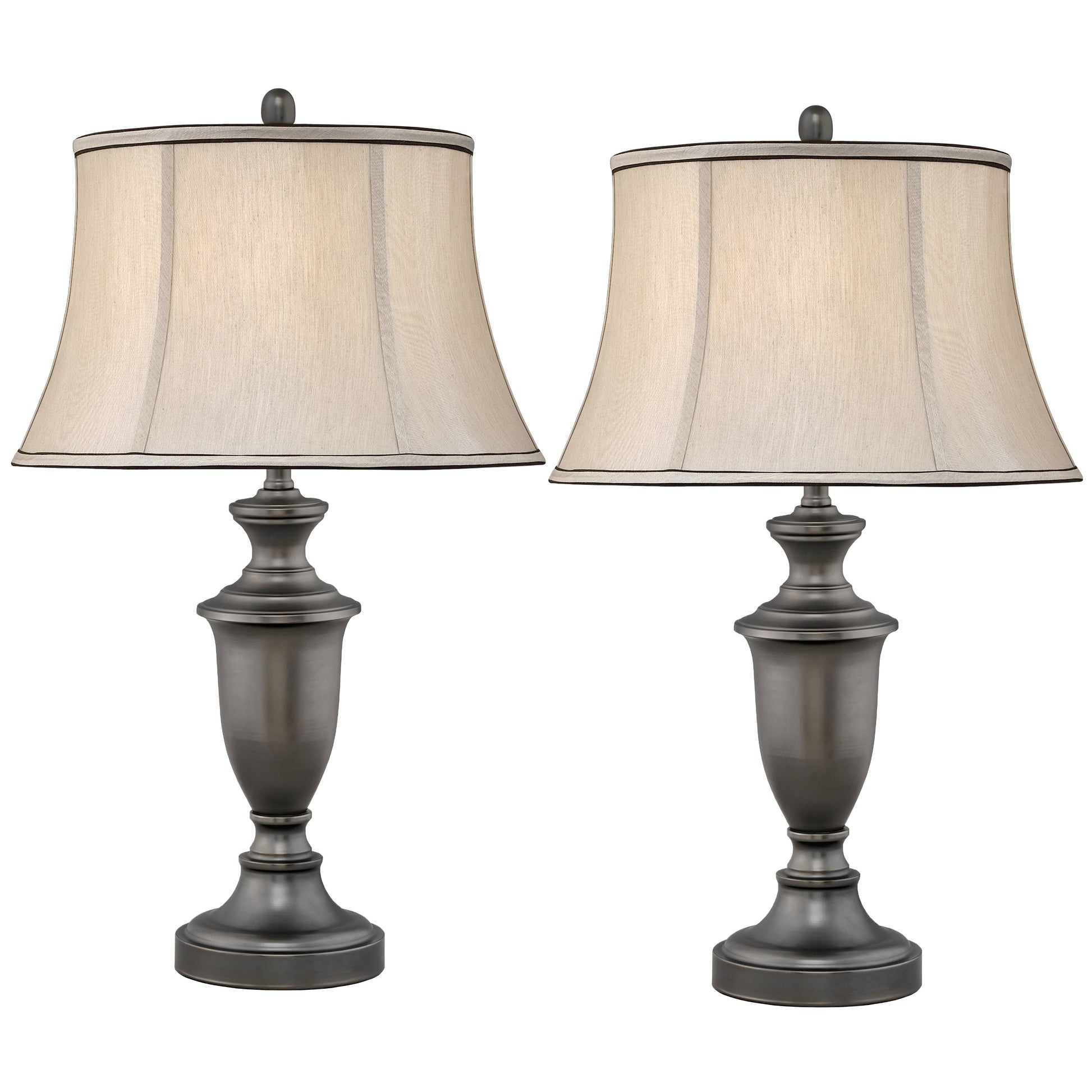 Medallion Lighting Cagliari 30" Gunmetal Steel Table Lamp With USB Port and Gray Silk Bell Shade - Set of 2