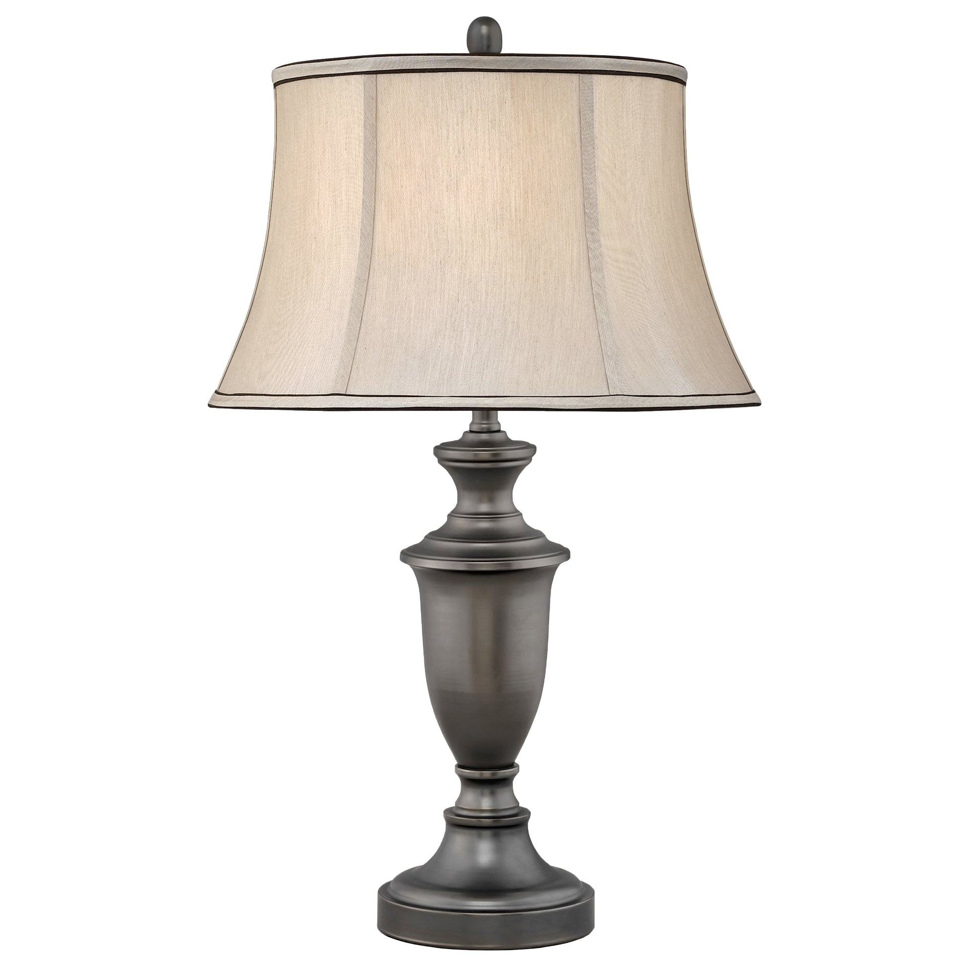 Medallion Lighting Cagliari 30" Gunmetal Steel Table Lamp With USB Port and Gray Silk Bell Shade