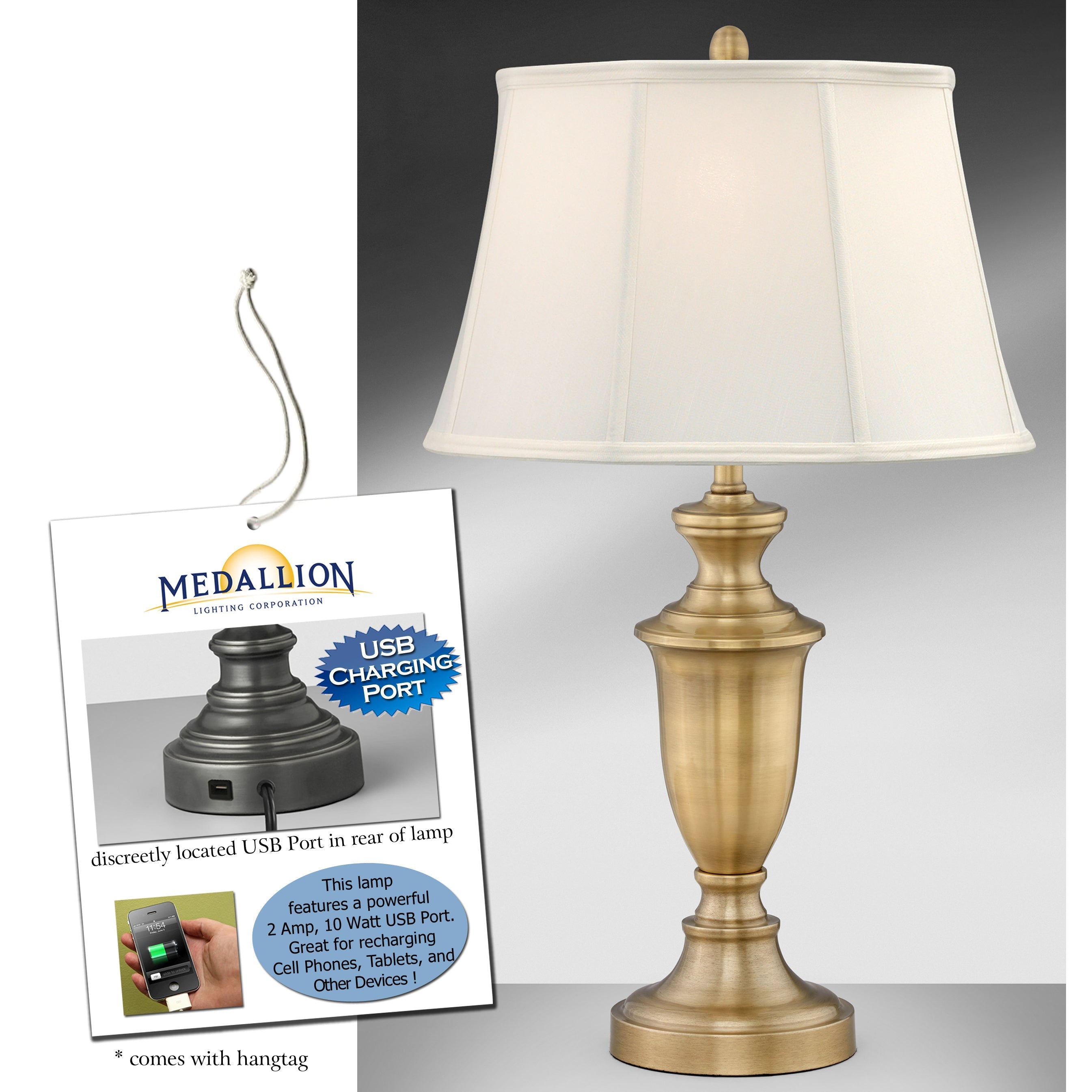 Medallion Lighting Cagliari 30" Satin Antique Brass Steel Table Lamp W