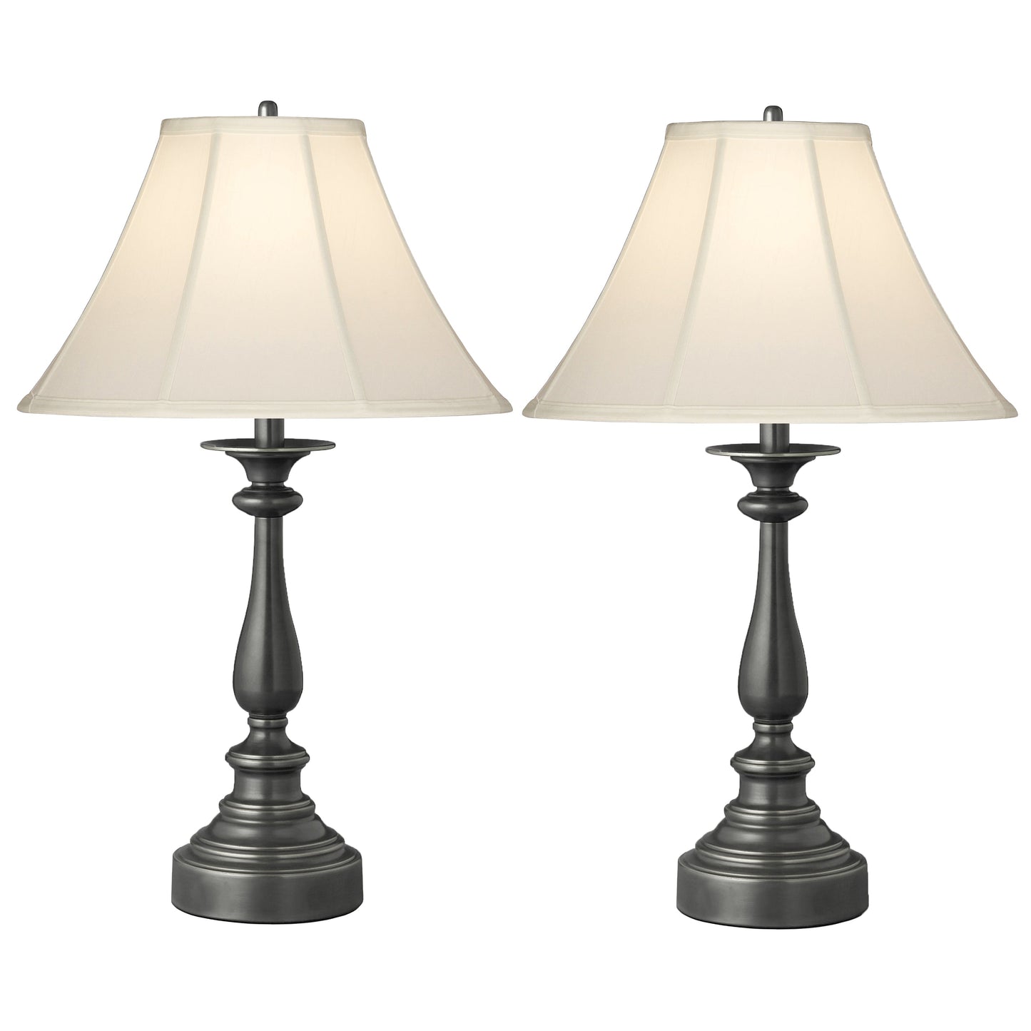 Medallion Lighting Carico 28" Gunmetal Steel Table Lamp With USB Port and Eggshell Stretched Bell Shade - Set of 2