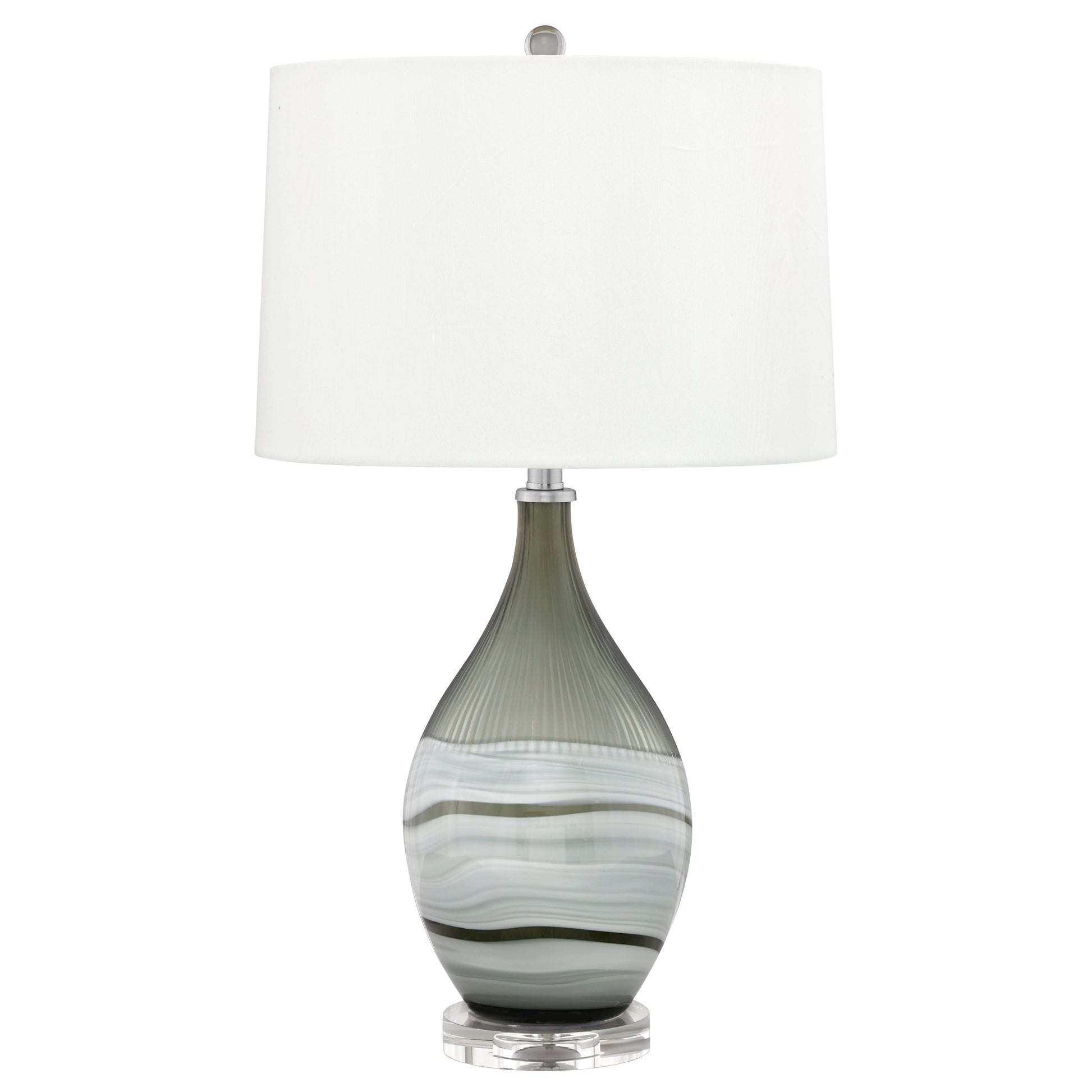 Medallion Lighting Carrara 28" Grey and White Swirl Glass Acrylic Table Lamp With White Fabric Drum Shade