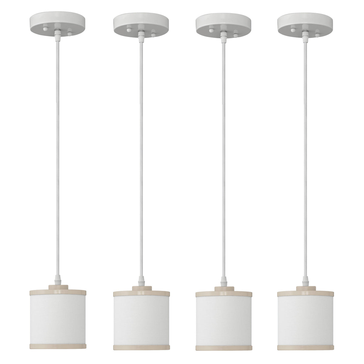 Medallion Lighting Classic Contemporary Powdercoated Plymouth Rock Tan Single Steel Pendant With White Fabric Drum Shade - Set of 4