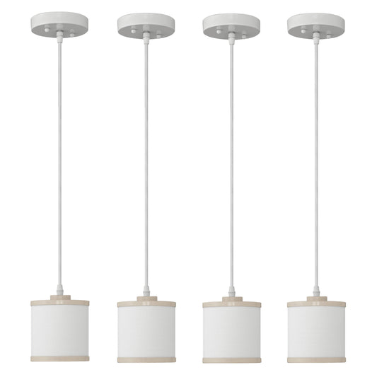 Medallion Lighting Classic Contemporary Powdercoated Plymouth Rock Tan Single Steel Pendant With White Fabric Drum Shade - Set of 4
