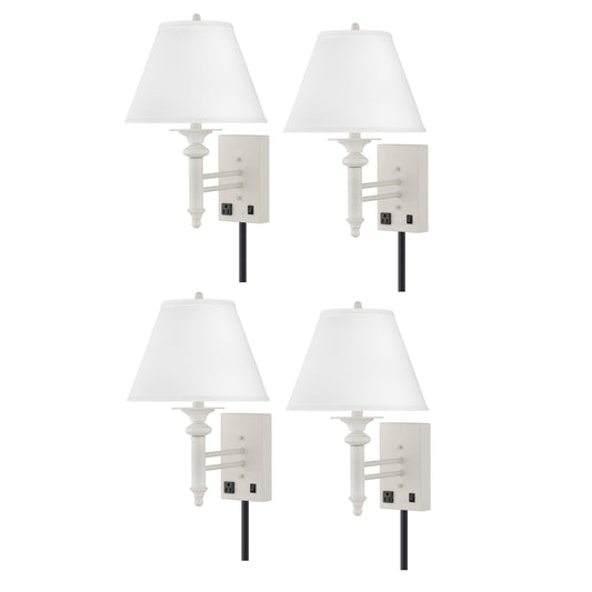Medallion Lighting Coastal Sands 19" Simply White Steel Single Wall Lamp With 3-Prong Outlets and White Fabric Drum Shade - Set of 2